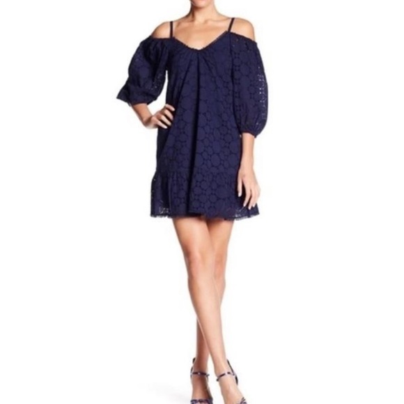Parker Henrietta Navy Eyelet Dress - Picture 1 of 9